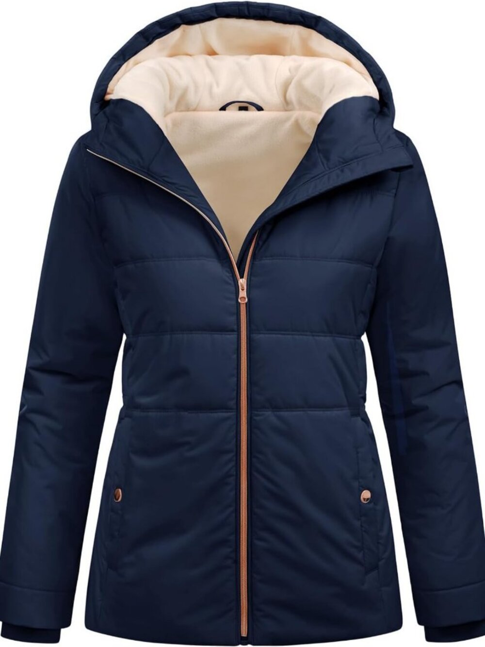 Warm Hooded Fleece Lined Puffer Jacket for Women - Quilted Padded Winter Coat